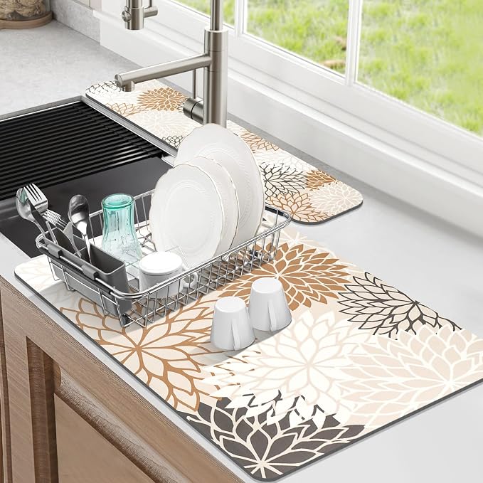Findosom 2PCS 12" x 20" Dish Drying Mat & 24" x 5.5" Sink Splash Guard by Findosom