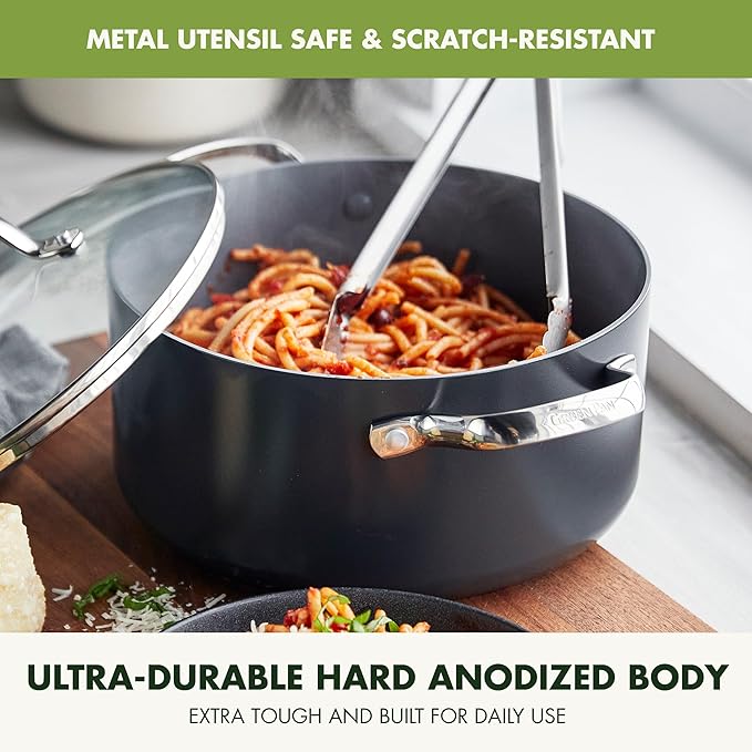 GreenPan Valencia Pro Hard Anodized Healthy Ceramic Nonstick 5QT Stock Pot - Image 5