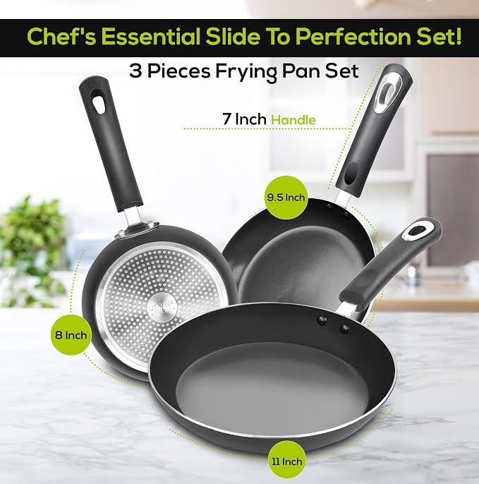 Utopia Kitchen Nonstick Cookware 3 Piece Omelette Pan Skillet Set, Nonstick - Image 2