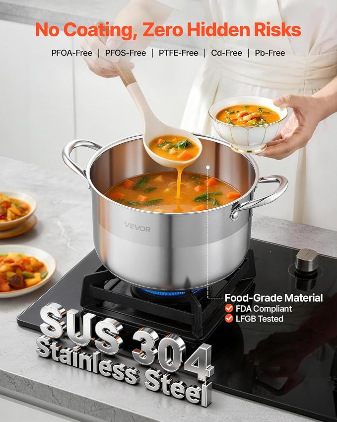 VEVOR Stainless Steel Stock Pot, 8QT Stainless Steel Stockpot - Image 2