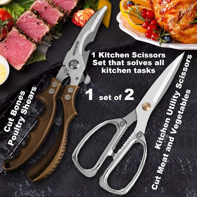 Kitchen scissors 2 Pack, Poultry Shears Heavy Duty Professional Stainless Steel - Image 3