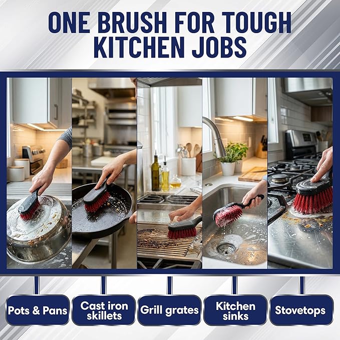 8 Inch Pot & Dish Kitchen Scrub Brush - Image 4
