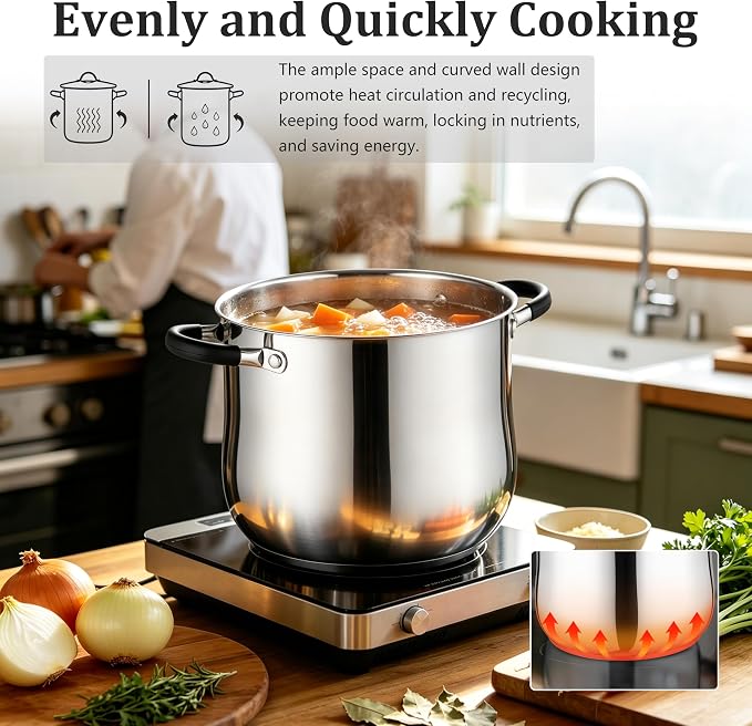 E-far 12 Quart Stock Pot, Stainless Steel Pot - Image 5