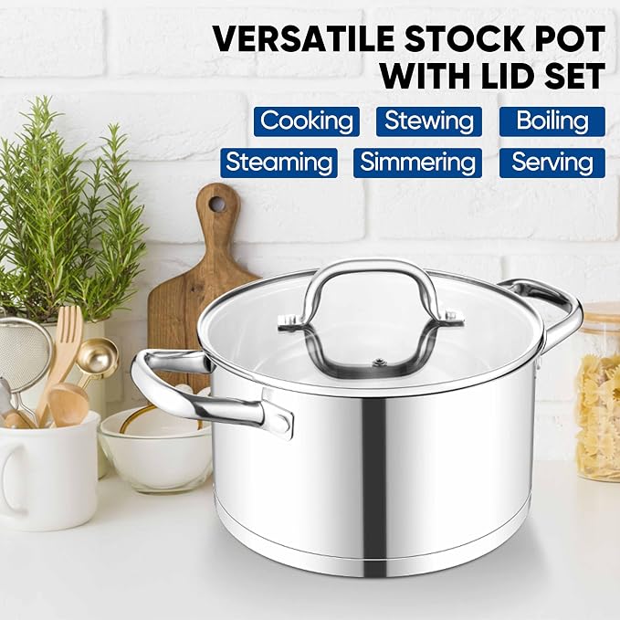 TeamFar 5 QT Stock Pot, Tri-ply Bottom Stainless Steel Stockpot Cooking Soup - Image 7