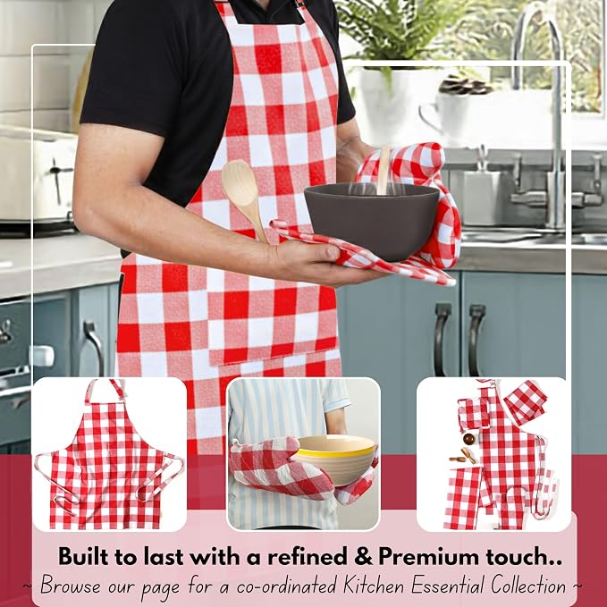 Native Fab Buffalo Plaid Check Oven Mitts and Pot Holders Set of 4, 100% Cotton - Image 5