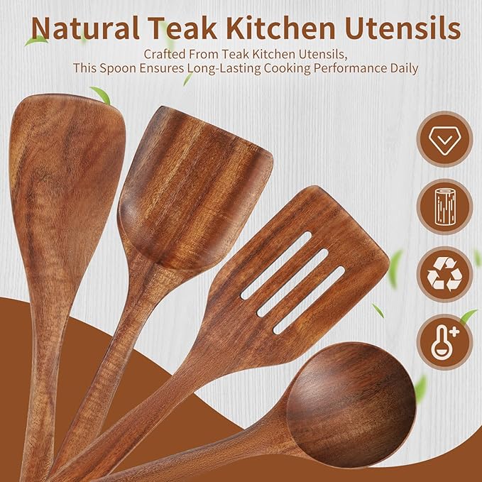 4 Pack Wooden Spatula Set, Teakwood Wooden Spatula - Image 3