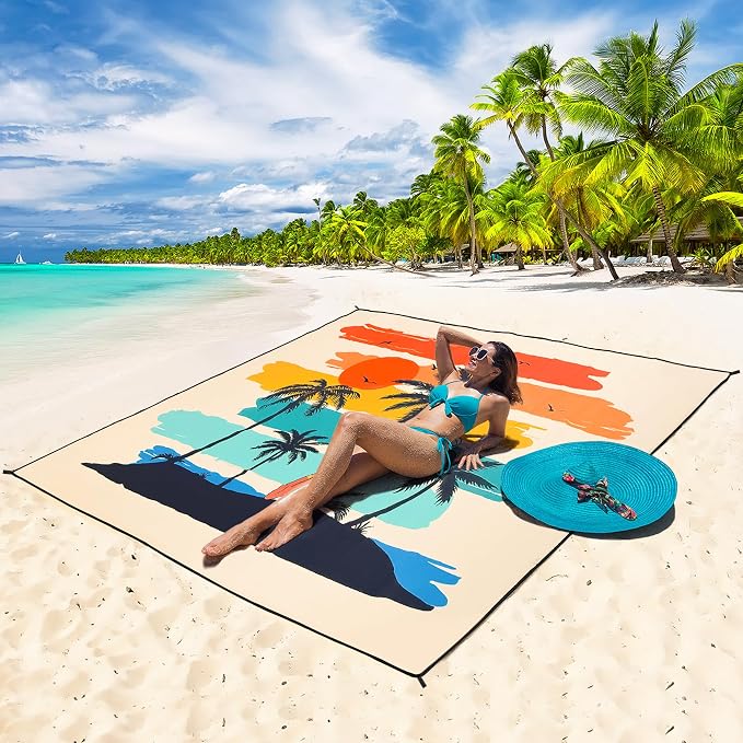 WIWIGO Beach Blanket Waterproof Sandproof Beach Mat 79" X 83"/10'x9'for 2-8 - Image 5