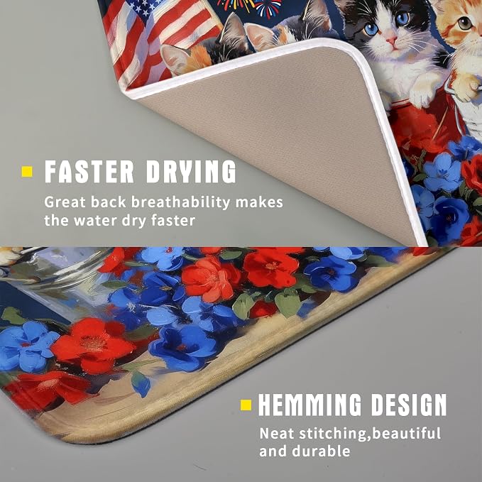 4th of July Dish Drying Mat Patriotic Cats Dish Drying Rack Mat - Image 3