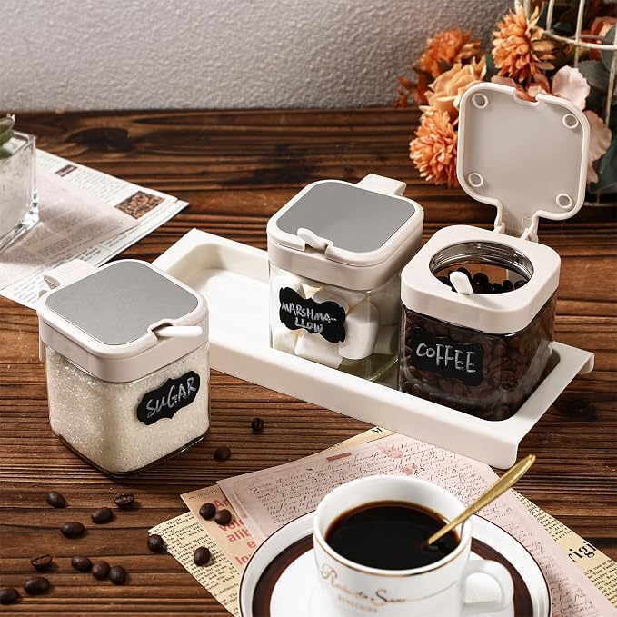 Suclain 3 Pcs Glass Coffee Containers Coffee Station Organizer Set, Airtight - Image 2