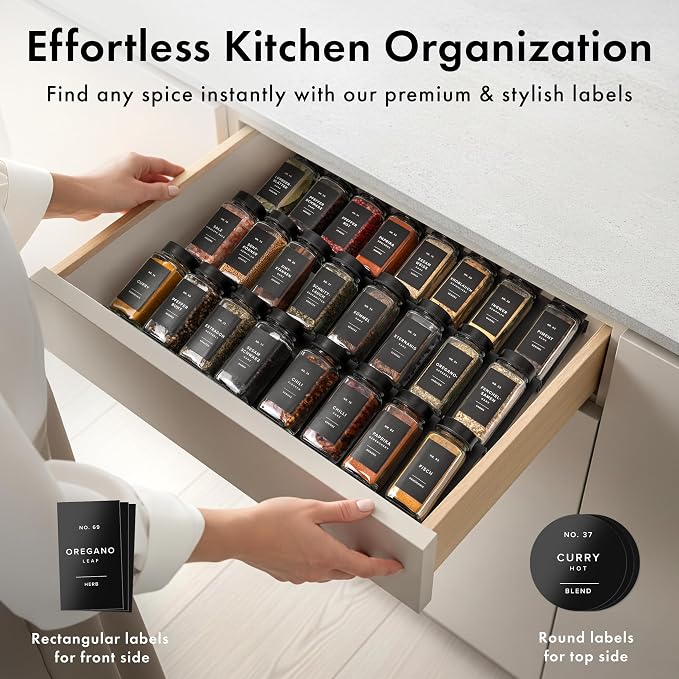 EDELHAUS Glass Spice Jars with Label and Black Lids Spice Containers with 240 - Image 3