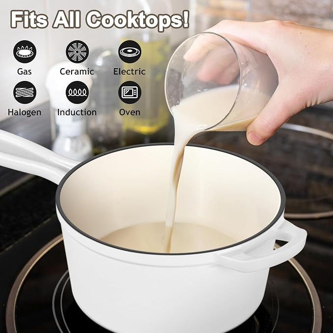 1 QT Enameled Cast Iron Saucepan, Leonyo Sauce Pan - Image 5