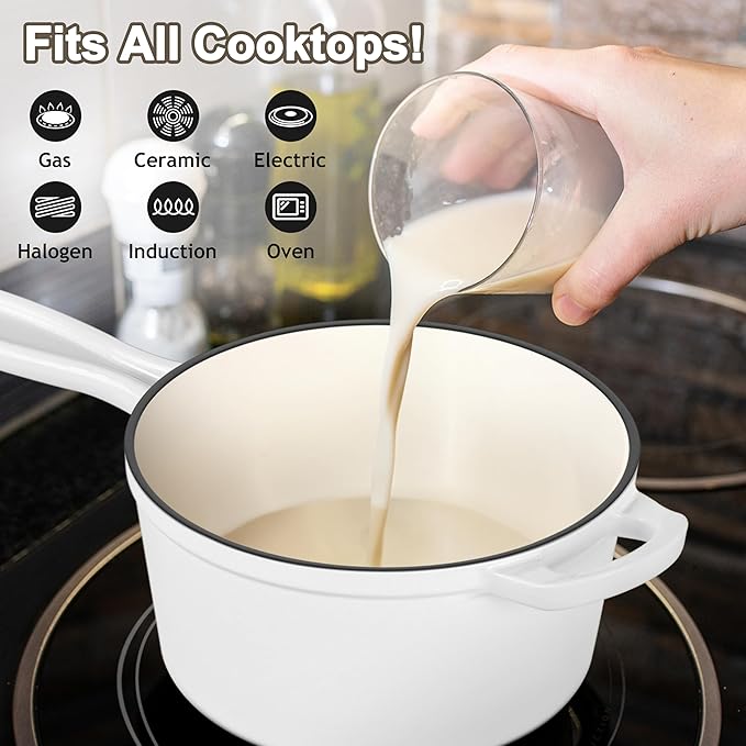 1 Qt & 2 Qt Pots and Pans Set, Leonyo Enameled Cast Iron Saucepan - Image 7