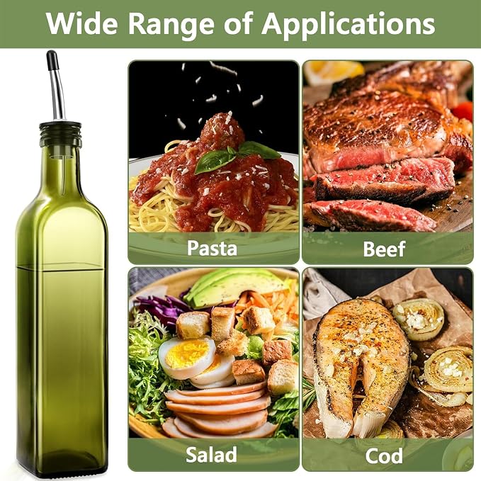 Leaflai 2 Pcs Green Glass Olive Oil Dispenser and Vinegar Dispenser Set - Image 4