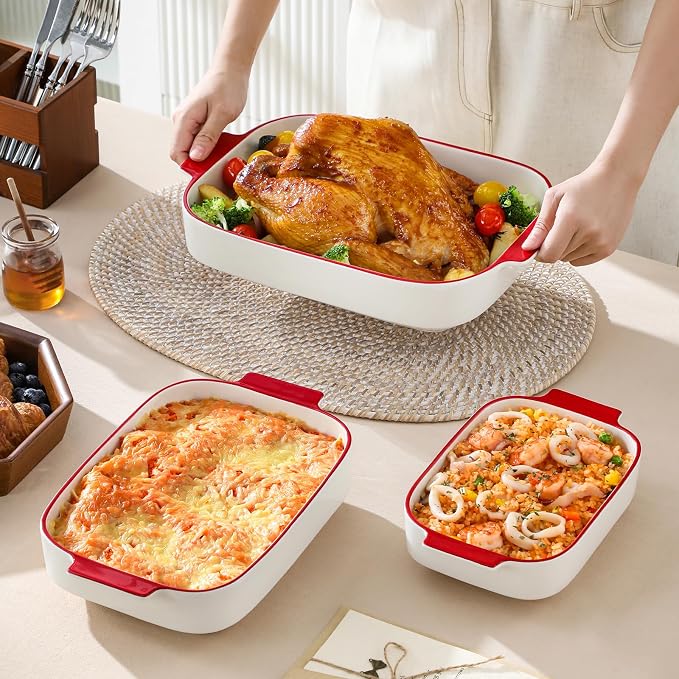 MALACASA Casserole Dishes for Oven, Ceramic Baking Dishes Set of 3, Rectangular - Image 5