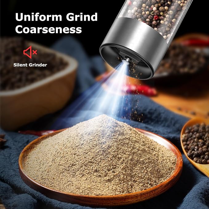 Bonsenkitchen Electric Salt and Pepper Grinder Set Rechargeable, 95ml Large - Image 6