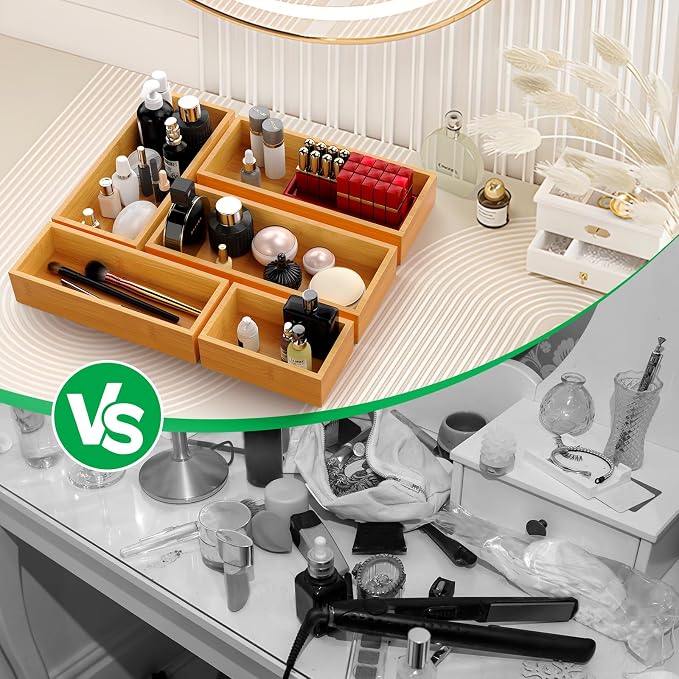 Bamboo Drawer Organizer Set, 5-Piece Storage Trays - Image 3