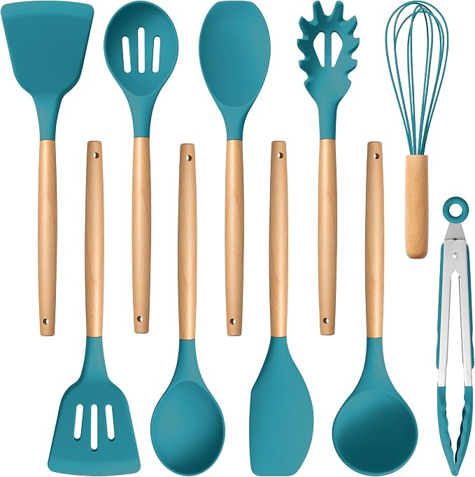 E-far Blue Silicone Cooking Utensils Set, 10-Piece Kitchen Utensils Set by E-far