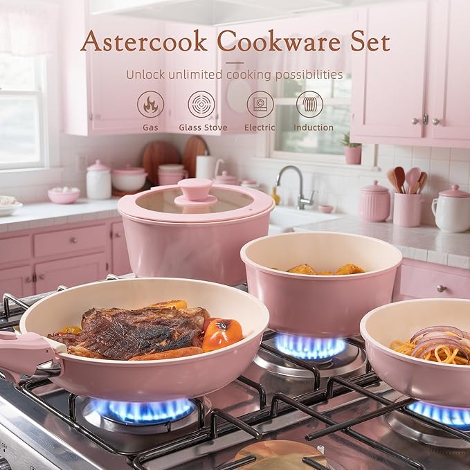Astercook 21 Pcs Pots and Pans Set Non Stick, Ceramic Cookware Set Detachable - Image 2