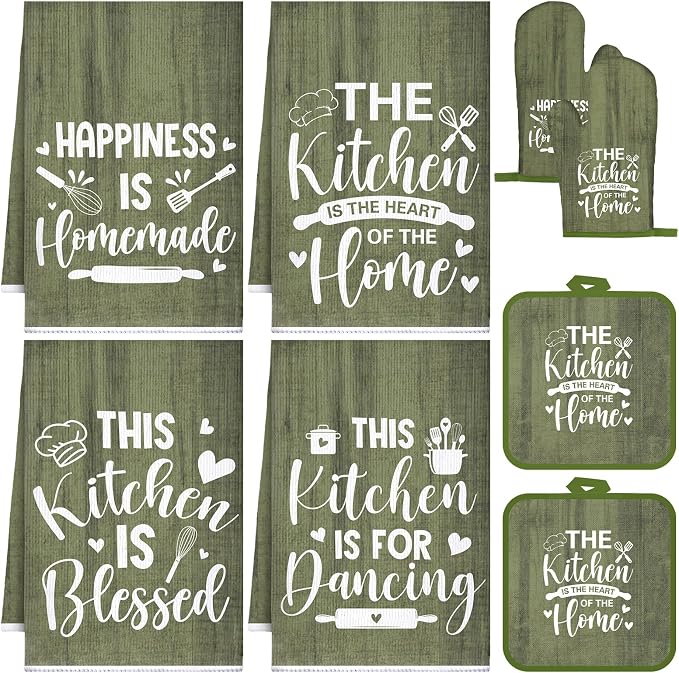 Leinuosen 8 Pcs Kitchen Towels and Oven Mitts Sets Pot Holders Dishcloths Set by Leinuosen