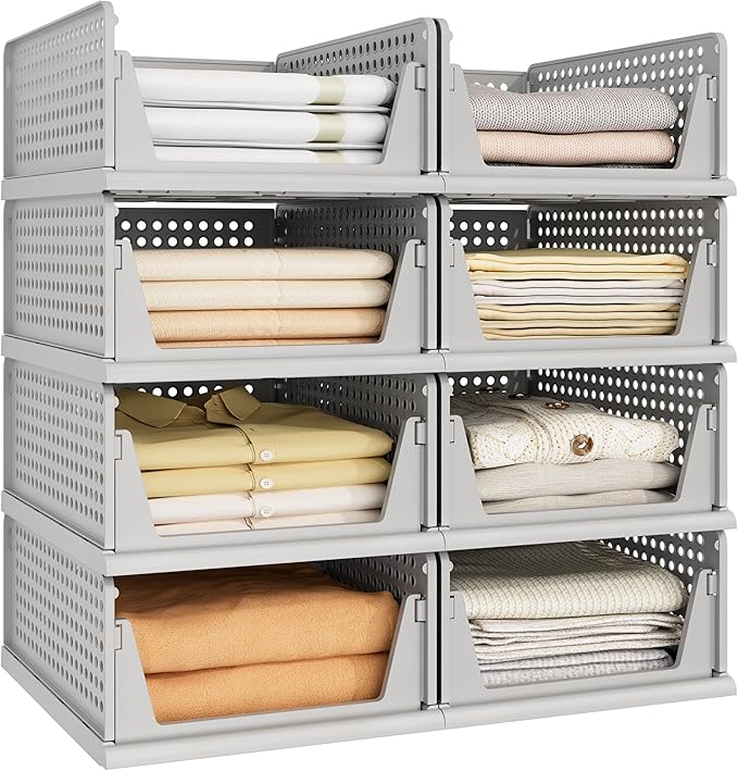 Pinkpum 8 Pack Closet Organizers and Storage Plastic Stackable Storage Bins by Pinkpum
