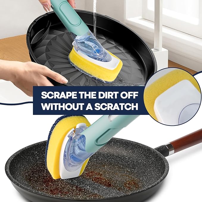 Dish Brush with Soap Dispenser Storage Set with 2 PCS Sponge Refills & Holder - Image 4
