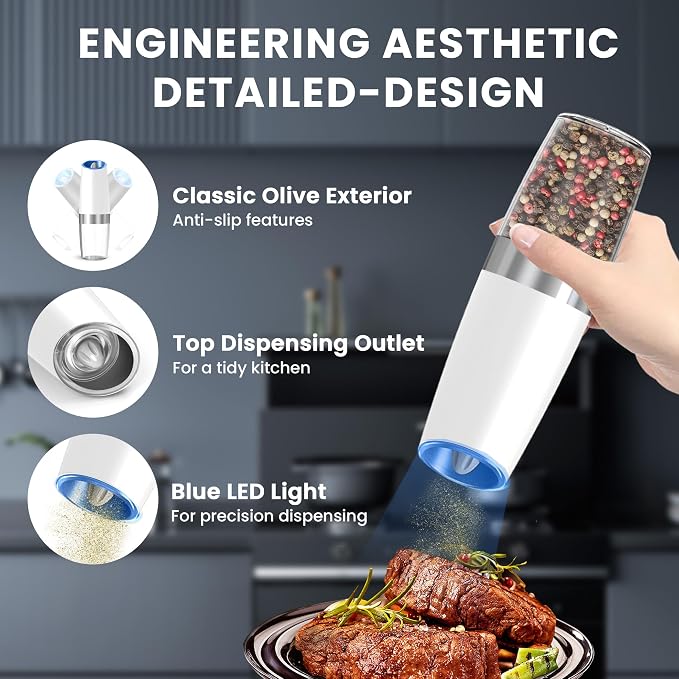 UNNEES Gravity Electric Salt and Pepper Grinder set of 2, Automatic Salt And - Image 4