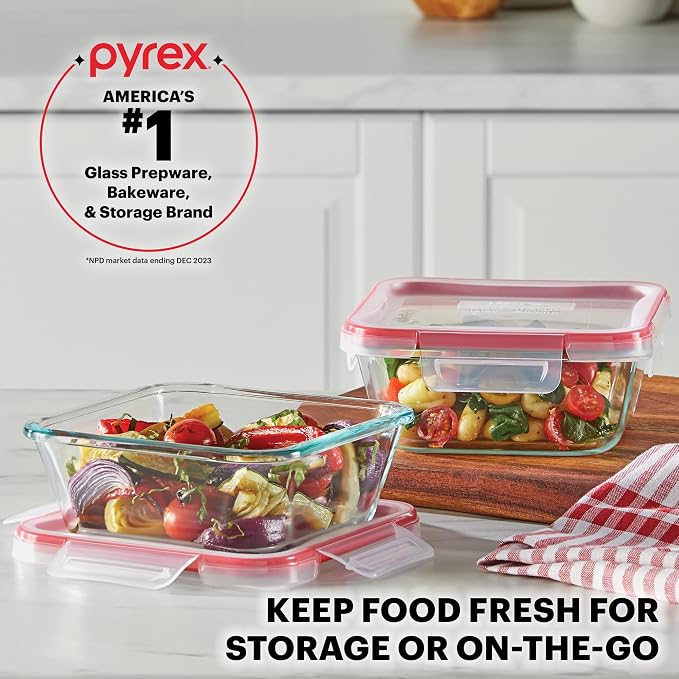 Pyrex Freshlock Mixed Sized Airtight Glass Food Storage Container Set, Non Toxic - Image 6