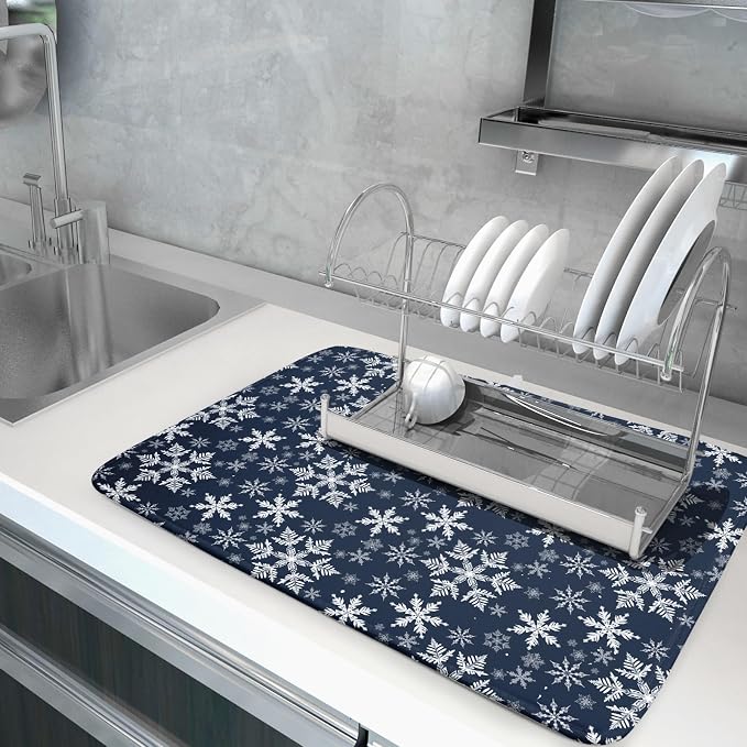 Christmas Dish Drying Mat for Kitchen Counter 24x18 Inch Xmas Snowflake Drying - Image 2