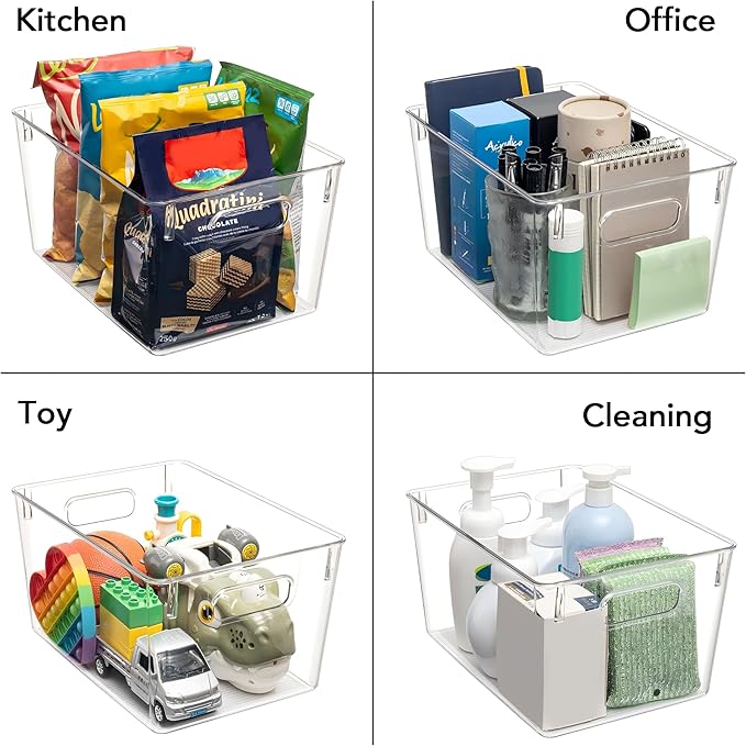 Tiawudi Set of 10 Clear Plastic Storage Bins, 4 Large and 6 Small Stackable - Image 4