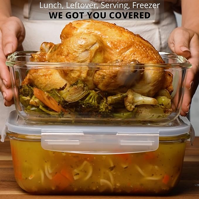 8 Cups/ 63 Oz 4 Piece Large Glass Food Storage/ Baking Containers - Image 2