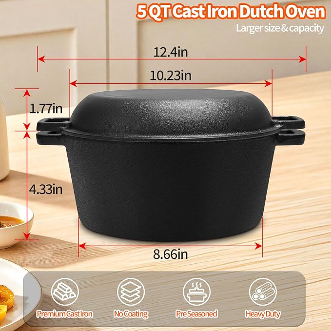 5 Qt Cast Iron Dutch Oven for Bread Baking, Sourdough Dutch Oven - Image 7