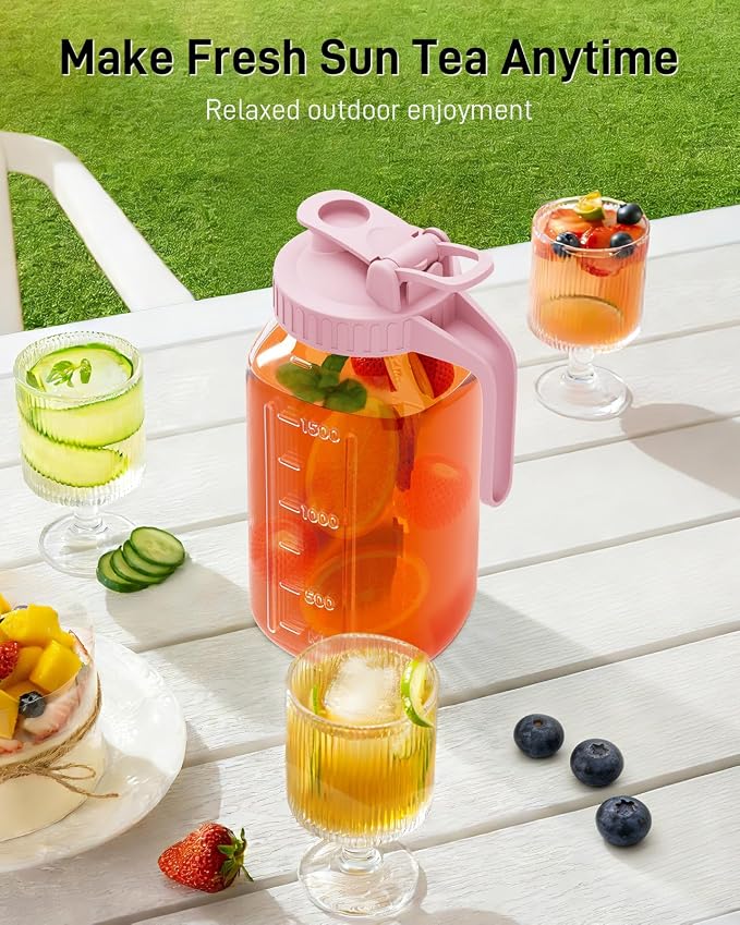 64 oz Glass Pitcher with Lid, Large Wide Mouth Mason Jar with Pour Spout - Image 7