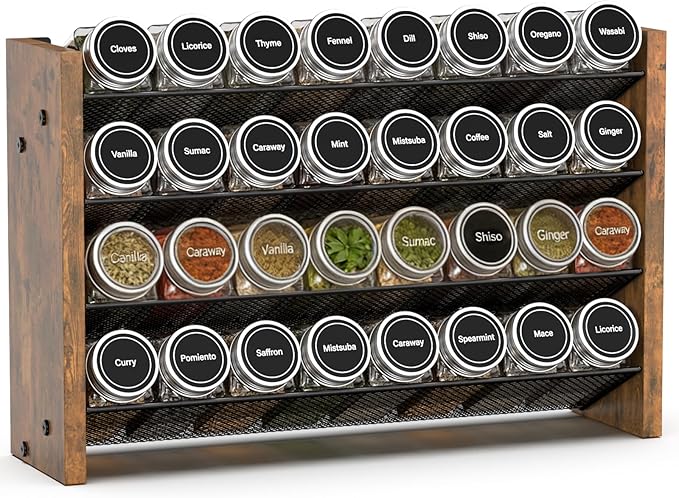 NESAPTO Spice Rack Organizer for Cabinet, Wood 4-Tier Vertical Seasoning by NESAPTO