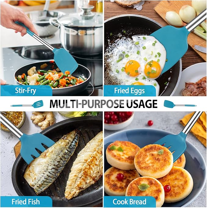 Pack of 4 Large Silicone Cooking Spatulas and Spoons, Slotted and Solid - Image 4
