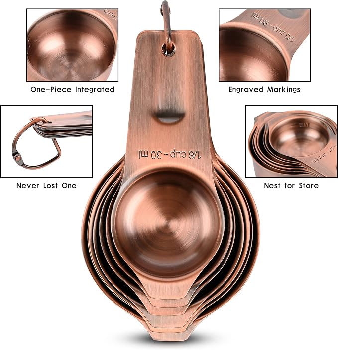 Copper Measuring Cups Set 7, Metric & US Stainless Steel Measuring Cups - Image 4
