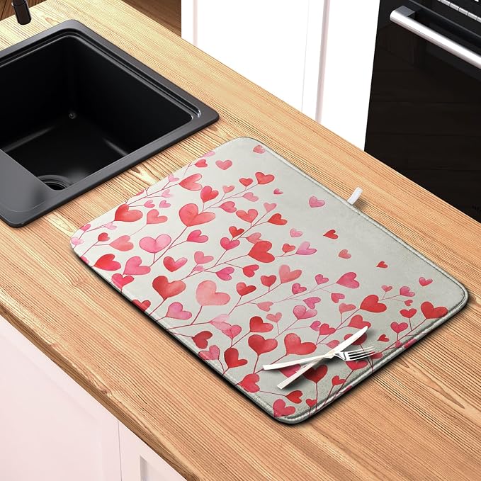 Valentines Pink Love Heart Dish Drying Mat Valentine Day Absorbent Microfiber - Image 6