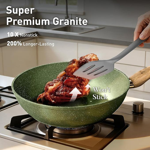 17 Piece Pots and Pans Set Non Stick, Nonstick Induction Granite Kitchen - Image 2
