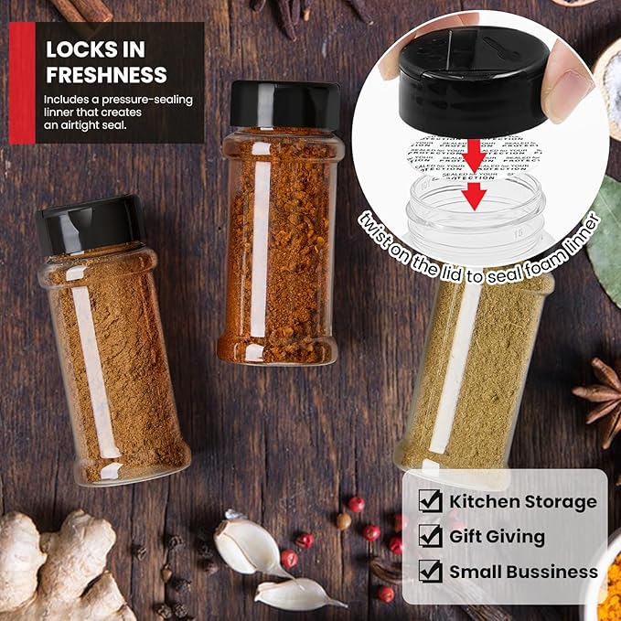 TUZAZO 14 Pcs Spice Bottles Plastic Seasoning Containers, 3 Oz Clear Plastic - Image 6