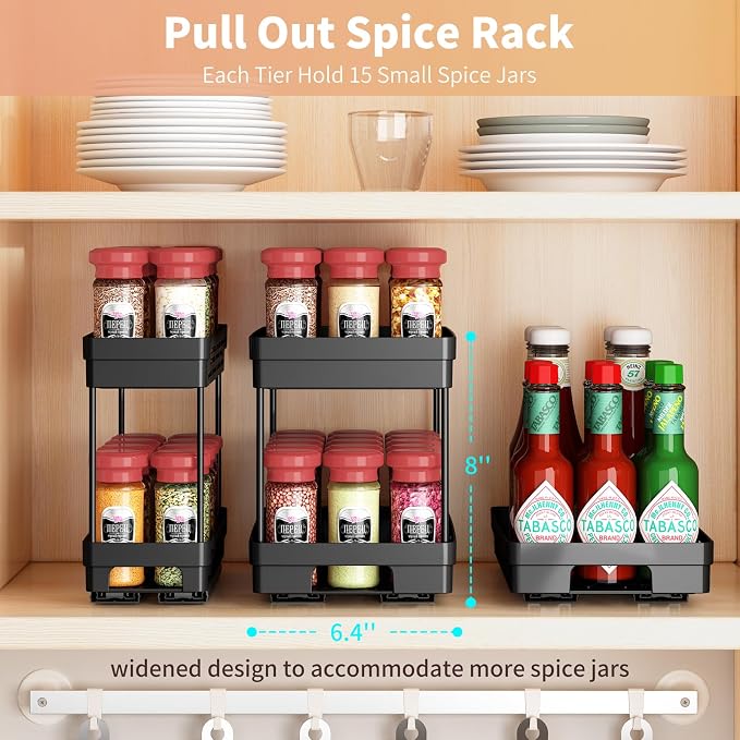 Pull Out Spice Rack Organizer for Cabinet, 2 Pack Widen Slide Out Spice Racks - Image 8