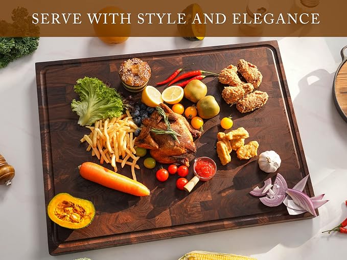 AZRHOM Extra Large Thick Walnut Wood End Grain Cutting Board 24x18x2 In - Image 6