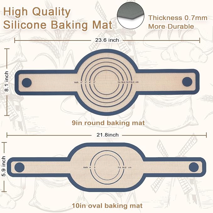 Bread Making Tools and Supplies, inclued Round Baking Mat and Oval Baking Mat - Image 2