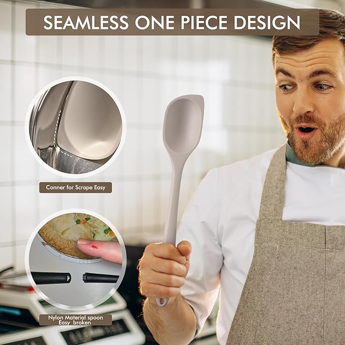 HOTEC Heat Resistant Silicone Cooking Spoon Spatula, Large Kitchen Solid and - Image 4