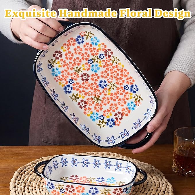Ceramic Casserole Dishes for Oven, Hand-painted Polish Pottery Baking Dish Set - Image 2