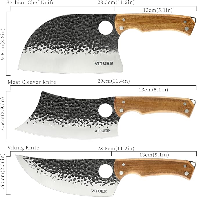 9 PCS Butcher Viking Camping Knife Set, 6.5" Viking Knife, 3 Knife Sheath - Image 2