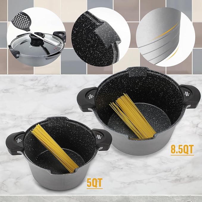 ROSSETTO 5QT Pasta Pot with Strainer Lid, 9.5'' Cast Aluminum Nonstick - Image 5