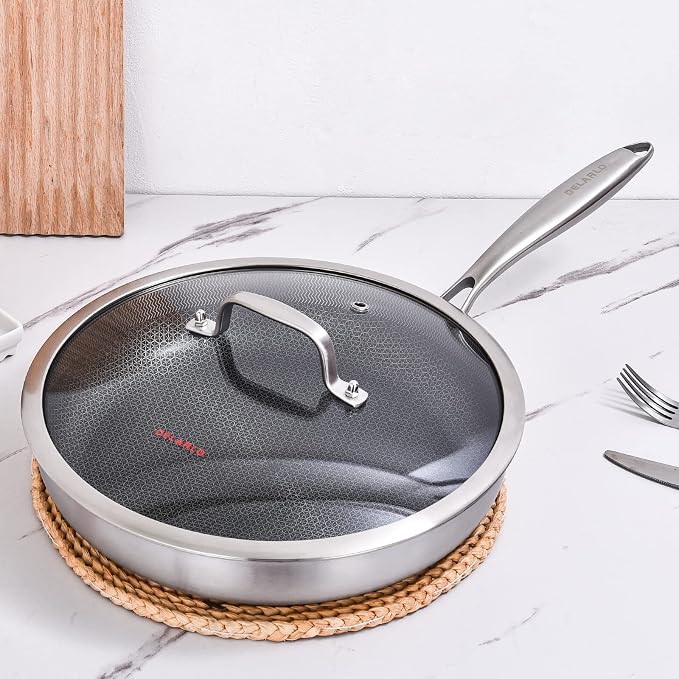 DELARLO Tri-Ply Stainless Steel Pan, 18/10 Frying Pan, Oven Safe Up to 600°F - Image 5