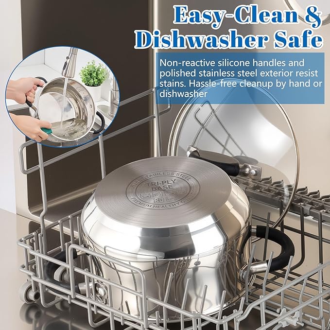 E-far Stainless Steel Stock Pot, 8 Quart Large Cooking Pot - Image 5