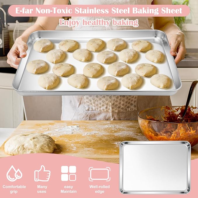 E-far Cookie Sheets for Baking, 18”x13” Stainless Steel Baking Sheet Pans for - Image 5