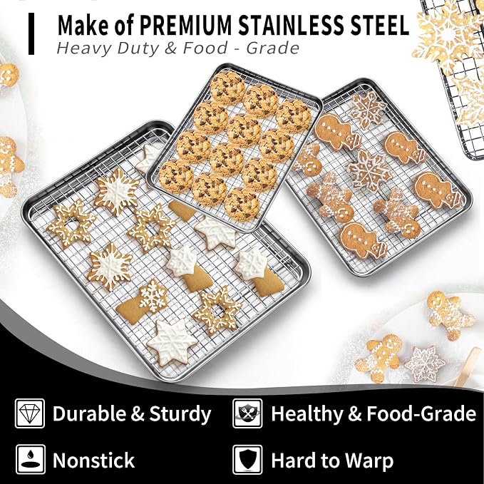 CEKEE Baking Sheet with Wire Rack Set of 6, Stainless Steel Stainless Steel - Image 3
