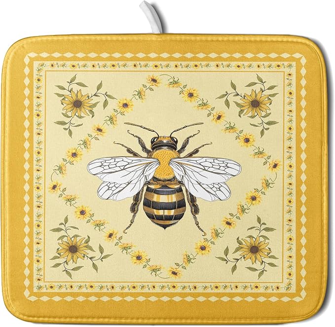 Giwawa Sunflower Bee Dish Drying Mat, Summer Rustic Sunshine Floral Dish by Giwawa